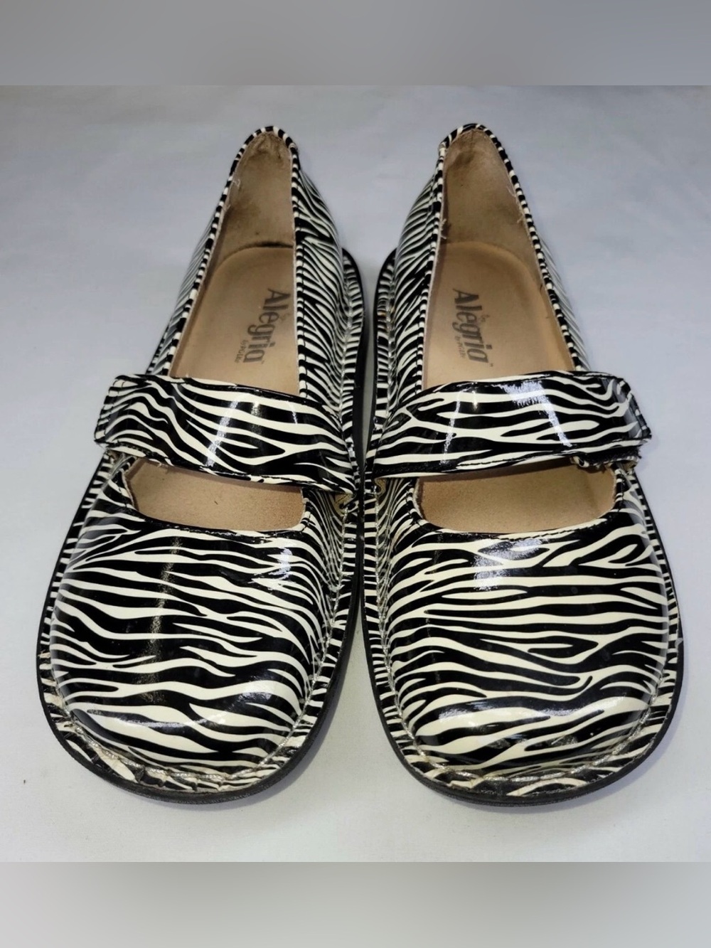 Alegria Felix Black White Leather Zebra Stripes Mary Jane Platform Comfort Shoes - Picture 3 of 8